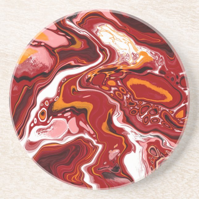  Burgundy White Digital Fluid Art   Coaster (Front)