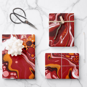  Burgundy White Digital Fluid Art  Wrapping Paper Sheet