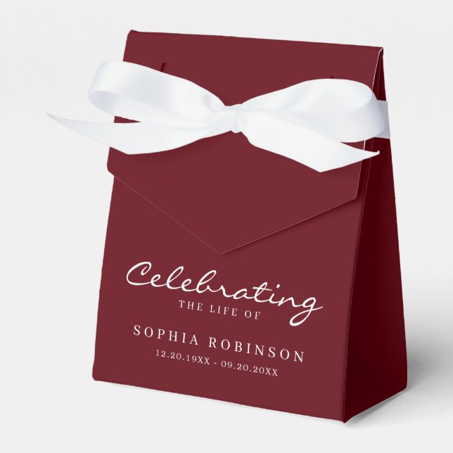 Burgundy White Elegant Script Funeral Memorial Favour Box (Front Side)