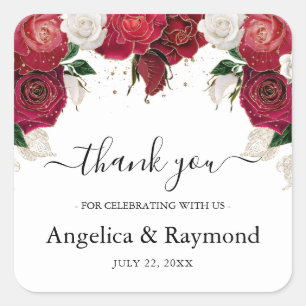 Burgundy & White Elegant Wedding Thank You Square Sticker