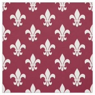 Burgundy, White Fleur De Lis Pattern Fabric