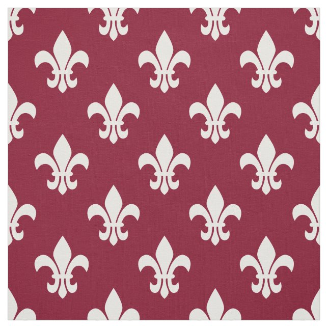 Burgundy, White Fleur De Lis Pattern Fabric (Swatch)