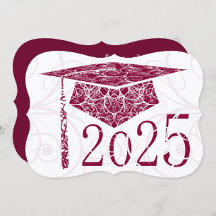 Burgundy & White Floral Cap 2025 Graduation Party Invitation