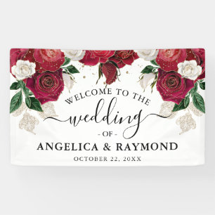 Burgundy & White Floral Elegant Wedding Welcome Banner