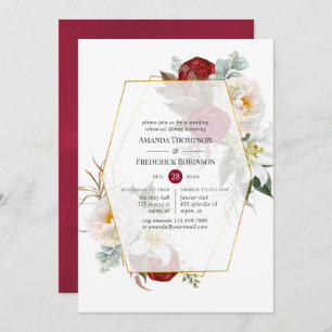 Burgundy & White Floral Geometric Rehearsal Dinner Invitation