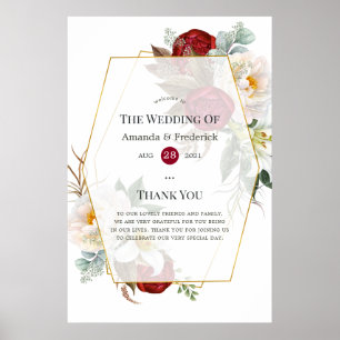 Burgundy & White Floral Geometric Wedding Welcome Poster