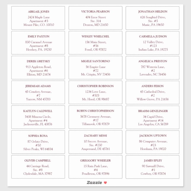 Burgundy White Floral Wedding Guest Address Labels (Sheet)