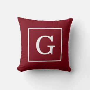 Burgundy White Framed Initial Monogram Cushion