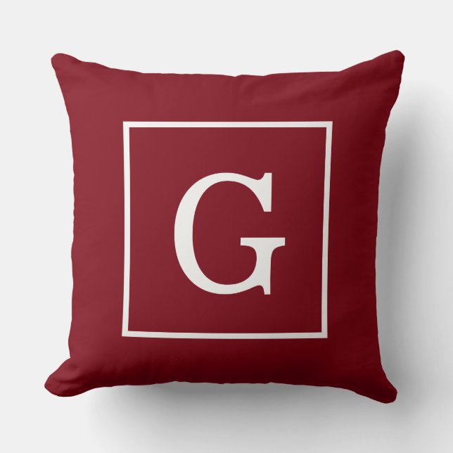 Burgundy White Framed Initial Monogram Cushion (Front)
