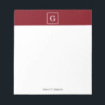 Burgundy White Framed Initial Monogram Notepad<br><div class="desc">Burgundy and White Framed Initial Monogram A stylish solid burgundy background with a white framed area for your monogram, name or other text. You can also change the text font, change the font size and colour, move the text, etc. If you would like this design in other colours, just drop...</div>