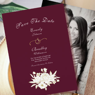 Burgundy White Gold Floral Roses Elegant Classic Save The Date