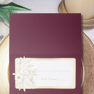 Burgundy White Gold Floral Roses Elegant Table Place Card