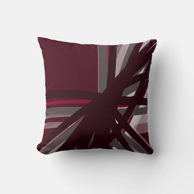 Burgundy White & Grey Artistic Abstract Ribbons Cushion (Front)