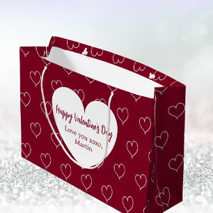 Burgundy white hearts Valentine's Day Large Gift Bag