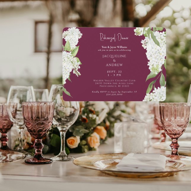 Burgundy White Hydrangeas Rehearsal Dinner Invitation (Creator Uploaded)