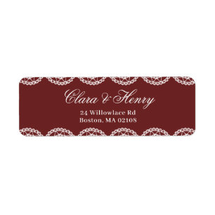 Burgundy White Lace Border Wedding Return Address Label