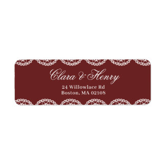 Burgundy White Lace Border Wedding Return Address Label