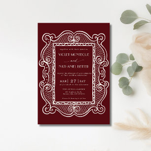 Burgundy & White Lace Old Money Vintage Wedding Invitation
