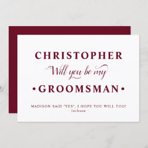 Burgundy White Minimalist Groomsman Proposal Card