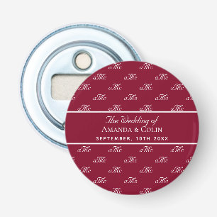 Burgundy white monogram couple initials wedding bottle opener