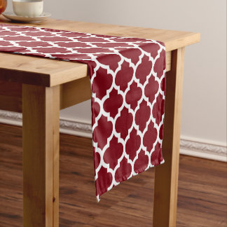 Burgundy White Moroccan Quatrefoil Pattern #5 Short Table Runner