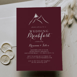 Burgundy White Mountain Wedding Breakfast Invitation