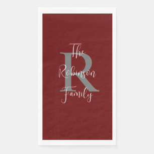 Burgundy White Name Monogram Paper Guest Towel Napkin
