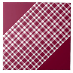 Burgundy White Plaid Pattern Ceramic Tile