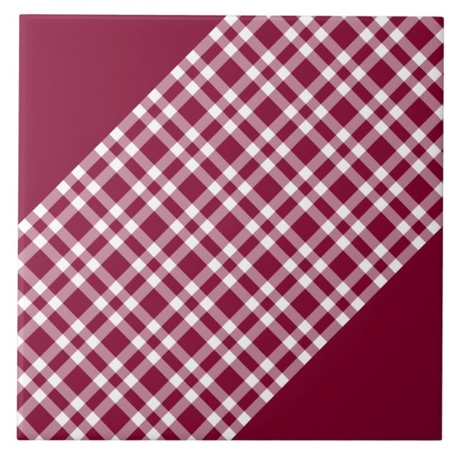 Burgundy White Plaid Pattern Ceramic Tile (Front)