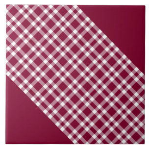 Burgundy White Plaid Pattern Ceramic Tile
