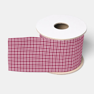 Burgundy White Plaid Pattern Grosgrain Ribbon