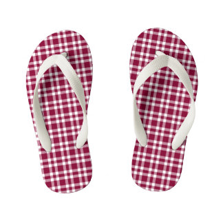 Burgundy White Plaid Pattern Kid's Thongs