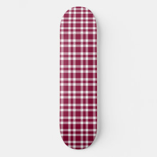 Burgundy White Plaid Pattern Skateboard