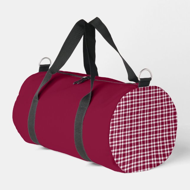 Burgundy White Plaid Pattern Small Duffle Bag (Left Corner)