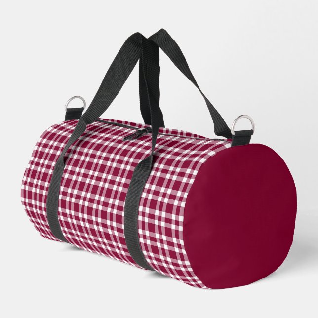 Burgundy White Plaid Pattern Small Duffle Bag (Left Corner)