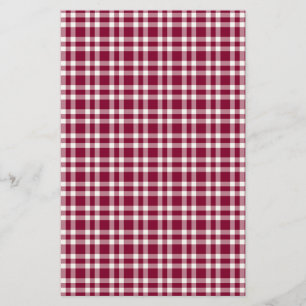 Burgundy White Plaid Pattern Stationery