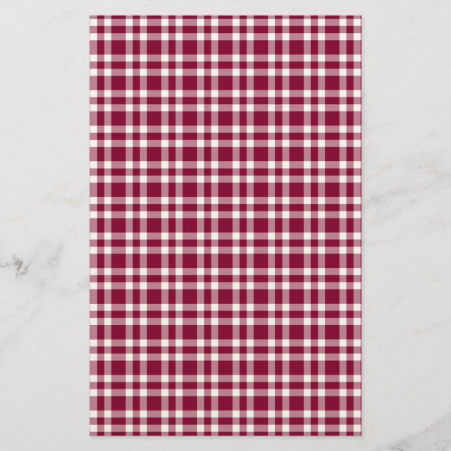 Burgundy White Plaid Pattern Stationery (Front)