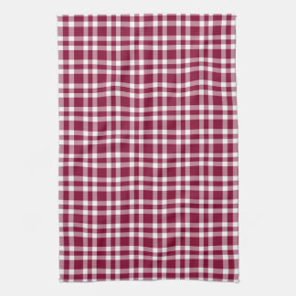 Burgundy White Plaid Pattern Tea Towel