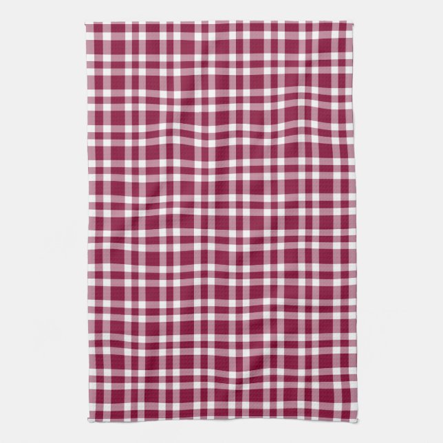 Burgundy White Plaid Pattern Tea Towel (Vertical)