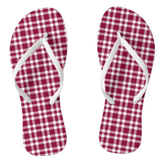 Burgundy White Plaid Pattern Thongs