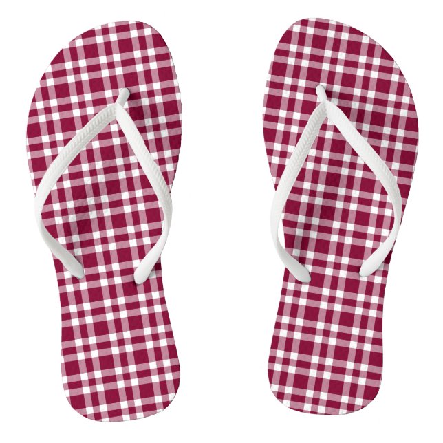 Burgundy White Plaid Pattern Thongs (Footbed)