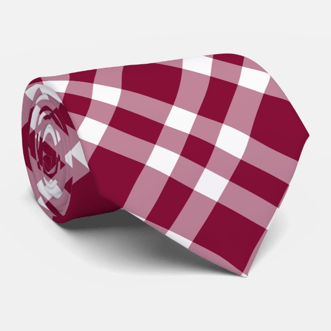 Burgundy White Plaid Pattern Tie (Rolled)