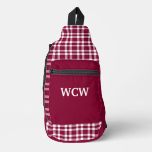 Burgundy White Plaid Personalise Pattern Sling Bag