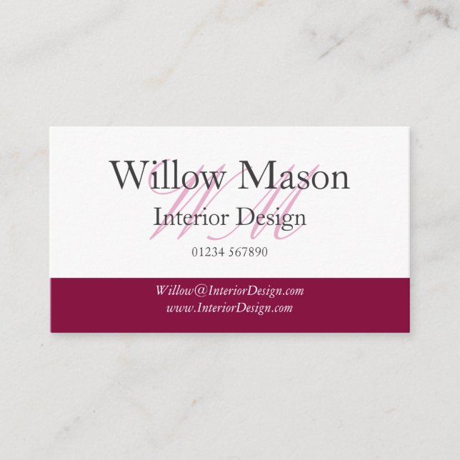 Burgundy & White Professional Business Card (Front)