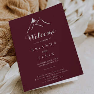 Burgundy White Silhouette Mountain Folded Wedding Program