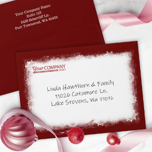 Burgundy White Snowflakes Company Logo Addressed Envelope