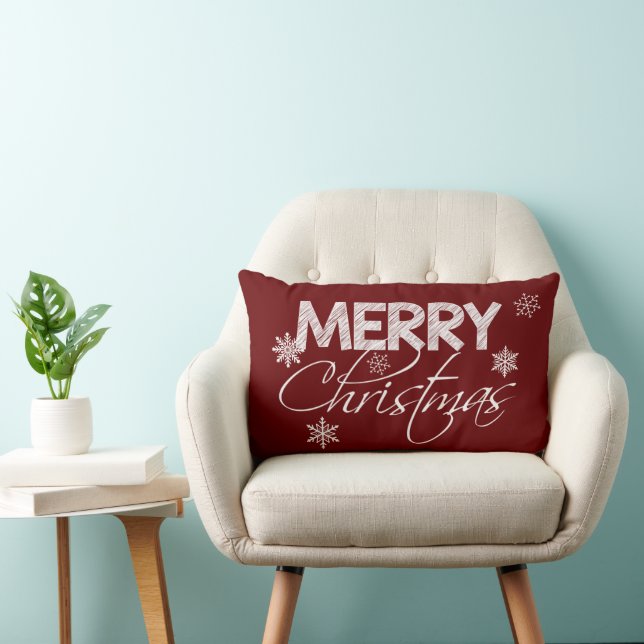 Burgundy & White Snowflakes | Merry Christmas Lumbar Cushion (Chair)
