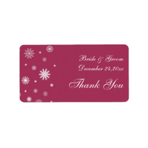 Burgundy White Snowflakes Winter Wedding Labels