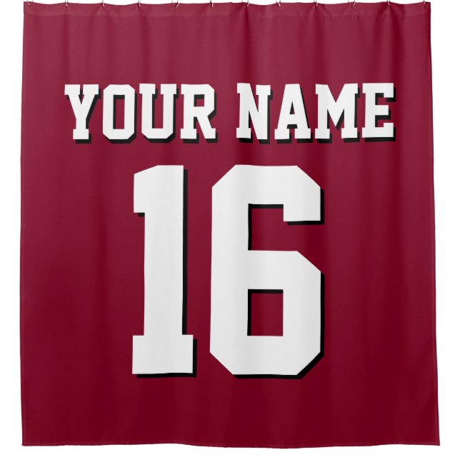 Burgundy White Sports Jersey Team Jersey Shower Curtain (Front)