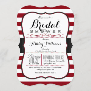 Burgundy & White Stripes; Elegant Bridal Shower Invitation